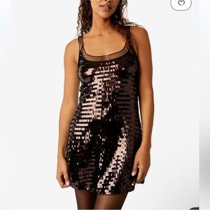 Chocolate Brown Sequin Free People Mini Dress